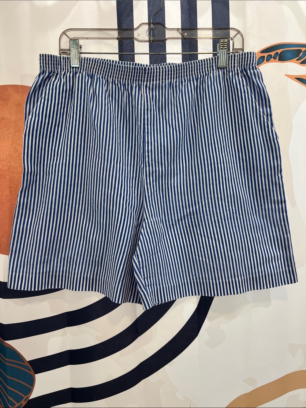 Navy and White Vertical Stripe Casual Shorts